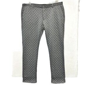 Lanzzino Pants Men W42xL34 Textured Check Stretch Straight Leg Trousers